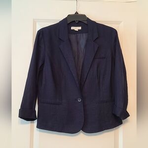 C est 1946 Women's Sz M Dark Blue Blazer, 3/4 Sleeves, Single Button Close